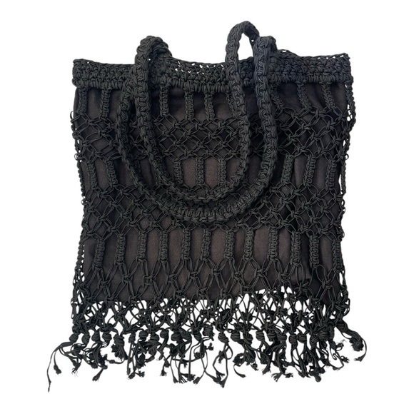 Carrie Forbes Handbags - Carrie Forbes Crochet Rayon Fringe Bag Black Purse Hippie Boho Gypsy Festival